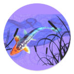 Shusui Koi in Purple Pond with Cattails Round Sticker