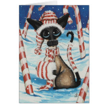Siamese Candy Cane Kitty Cards
