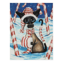 Siamese Candy Cane Kitty Postcards