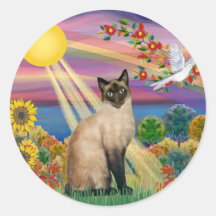 Siamese Cat - Autumn Sun Round Sticker