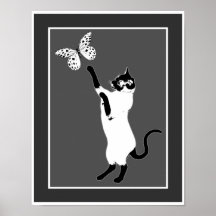 Siamese Cat Butterfly Black And White Poster