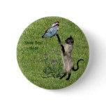Siamese Cat Butterfly Personalised Button