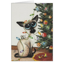 Siamese Cat Christmas Lights By AmyLyn Bihrle Cards