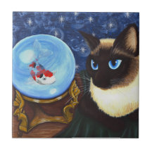 Siamese Cat Crystal Ball Koi Fortune Fantasy Tile
