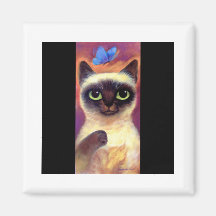 Siamese Cat Feline Butterfly Art - Multi Refrigerator Magnet