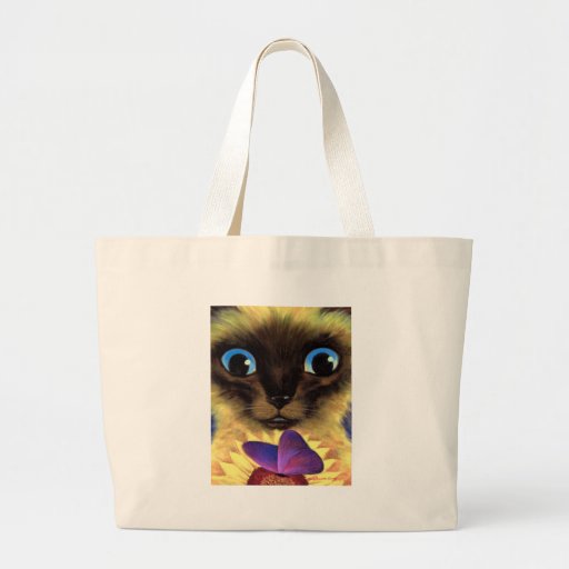 Siamese Cat Painting With Butterfly - Multi Canvas Bags