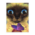 Siamese Cat Painting With Butterfly - Multi postcards