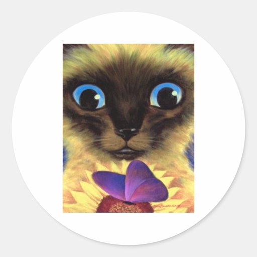 Siamese Cat Painting With Butterfly - Multi Round Sticker