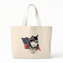 Siberian Husky Flag Tote Bags