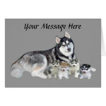 Siberian Husky & Puppies Greeting Card