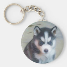 Siberian Husky puppy art Key Chains