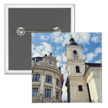 Sibiu tower and city hall pinback button