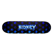 Sidney skateboard blue fire and flames design.