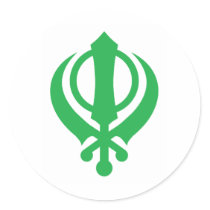 Sikh Khanda Green Round Sticker