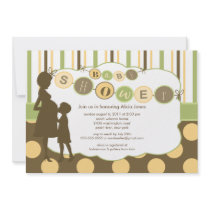 Silhouette Mum Baby Shower Baby Green yellow Brown Invitations