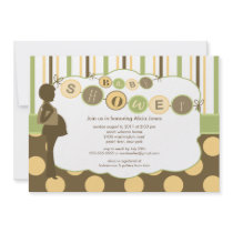 Silhouette Mum Baby Shower Boy or Girl Brown Personalised Invite
