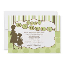Silhouette Mum Baby Shower Gender Neutral Green Personalized Announcements