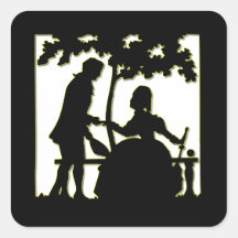 Silhouette of a Couple in Love in a park Stickers