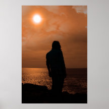silhouette of a sad lone woman on irish cliff edge print