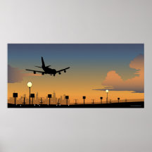 Silhouette of an aeroplane in flight poster