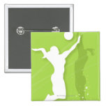 Silhouette of two women playing volleyball pinback buttons