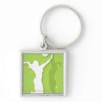 Silhouette of two women playing volleyball key chain