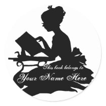 Silhouette of Young Girl  Reading Bookplate