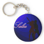 Silhouettes of Salsa dancers with blue background keychains