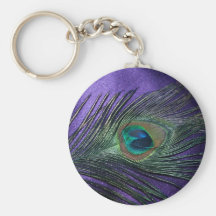 Silky Purple Peacock Feather Key Chain