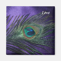 Silky Purple Peacock Feather Refrigerator Magnets