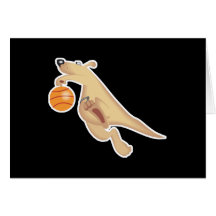 silly basketball playing kangaroo greeting cards