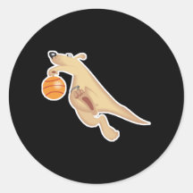 silly basketball playing kangaroo round sticker
