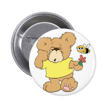 SIlly Bear With Flower and Bee Buttons