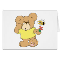 SIlly Bear With Flower and Bee Greeting Card