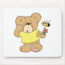SIlly Bear With Flower and Bee Mouse Pads