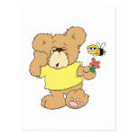 SIlly Bear With Flower and Bee Post Cards