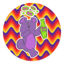 silly bear with hiccups round sticker
