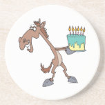 silly birthday horse with cake cartoon coasters