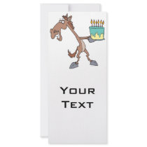 silly birthday horse with cake cartoon custom rack cards