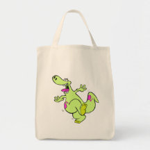 silly bright dancing dino dinosaur cartoon canvas bags