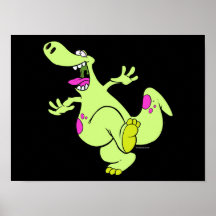 silly bright dancing dino dinosaur cartoon posters