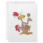 silly chicken holding bucket of chicken drumsticks invitations