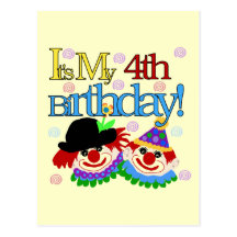 Silly Clowns 4th Birthday Tshirts and Gifts Post Cards