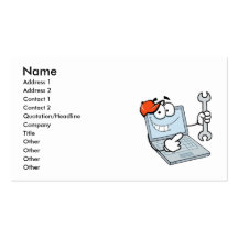 silly computer repair cartoon laptop with wrench business card template