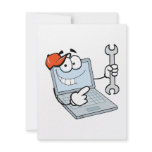 silly computer repair cartoon laptop with wrench invitations