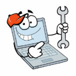 silly computer repair cartoon laptop with wrench photo sculptures