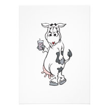 silly cow drinking milk personalized invite