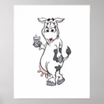 silly cow drinking milk posters