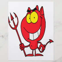silly cute cartoon devil with pitchfork flyers