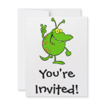 silly cute cartoon peace gesture alien dude invitations